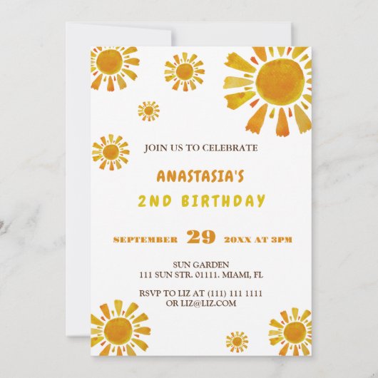 Zonnige tweede verjaardag twee leuk in de zon kaart (Achterkant)