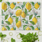 Zonnige verse citroenen + bloemen theedoek (Gevouwen)