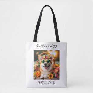 zonnige vibes elke dag Corgi Tote Bag