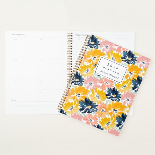 Zonnige Waterverf bloemenpatroon Monogram 2024 Planner (Display)