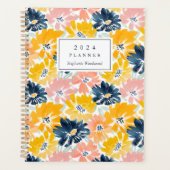 Zonnige Waterverf bloemenpatroon Monogram 2024 Planner (Voorkant)