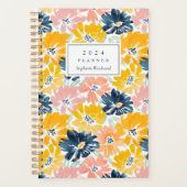 Zonnige Waterverf bloemenpatroon Monogram 2024 Planner (Voorkant)