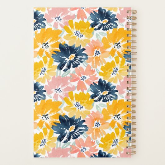 Zonnige Waterverf bloemenpatroon Monogram 2024 Planner (Achterkant)