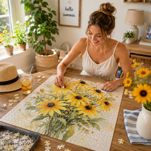 Zonnige Waterverfboeket van Zwarte-Oog-Susan  Legpuzzel