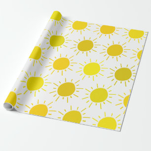 Zonnige Whimsical Gele Zon Verjaardagsfeestje Cadeaupapier