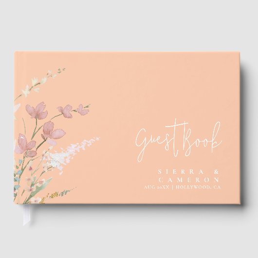 Zonnige Wildbloem Bruiloft Abrikoos ID1023 Gastenboek (Voorkant)
