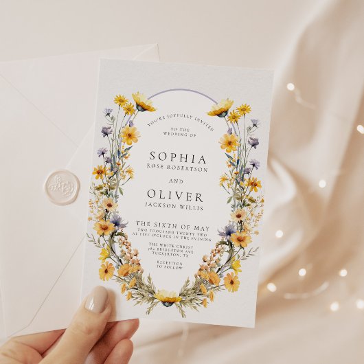 Zonnige wilde bloem chique bloemenbruiloft kaart