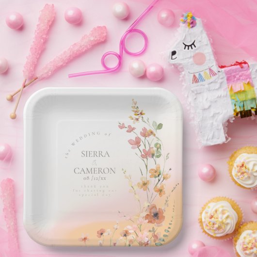 Zonnige Wildflower Bruiloft Gradiënt ID1023 Papieren Bordje (Feest)