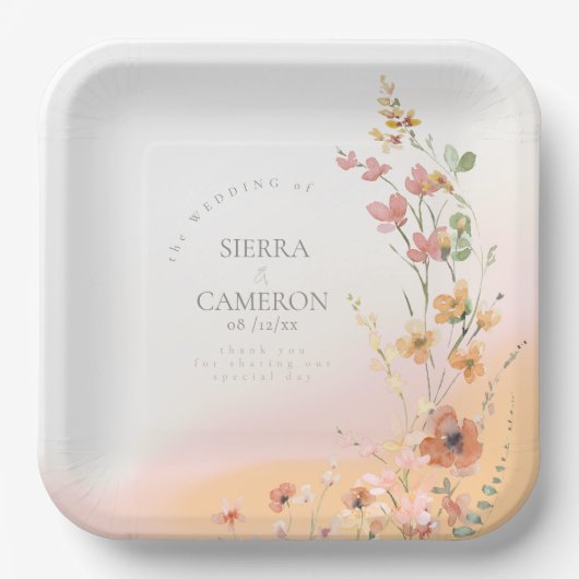 Zonnige Wildflower Bruiloft Gradiënt ID1023 Papieren Bordje (Voorkant)