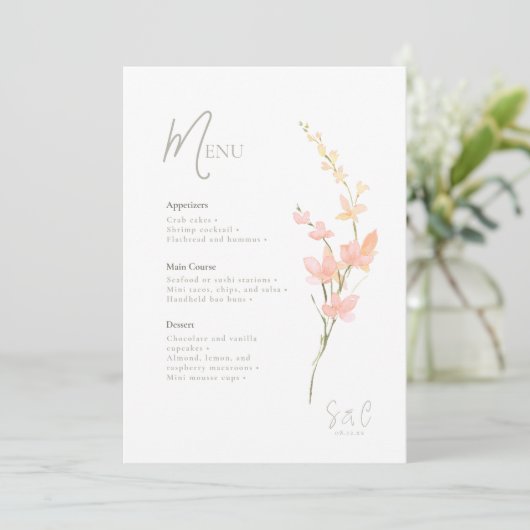 Zonnige Wildflower Bruiloft Grens ID1023 Menu (Staand voorkant)