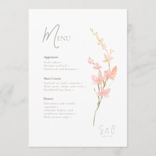 Zonnige Wildflower Bruiloft Grens ID1023 Menu (Voorkant)