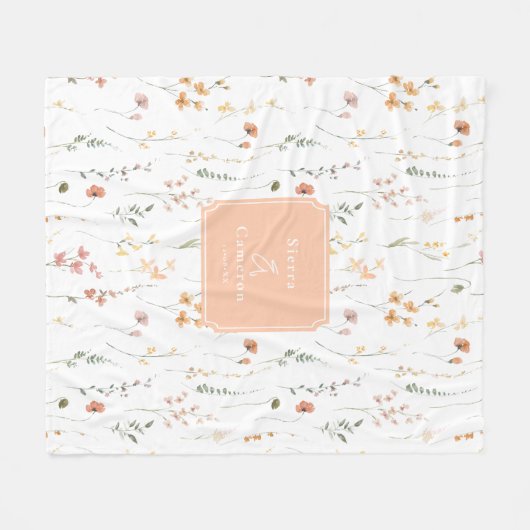 Zonnige Wildflower Bruiloft Perzik ID1023 Fleece Deken (Voorkant (Horizontaal))