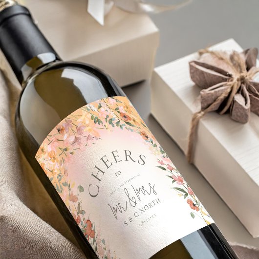 Zonnige Wildflower Bruiloft Proost Gradiënt ID1023 Wijn Etiket