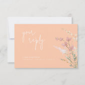 Zonnige Wildflower Bruiloft QR Code Abrikoos ID102 RSVP Kaartje (Voorkant)