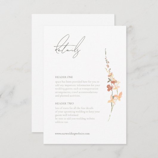 Zonnige Wildflower Bruiloft Spray ID1023 Informatiekaartje (Voorkant / Achterkant)