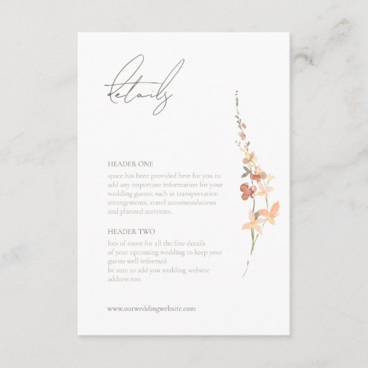 Zonnige Wildflower Bruiloft Spray ID1023 Informatiekaartje (Voorkant)