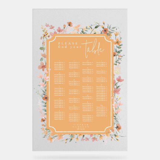 Zonnige Wildflower Bruiloft Zitperzik ID1023 Acryl Bord (Voorkant)