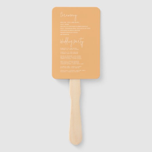 Zonnige Wildflower huwelijksprogramma Perzik ID102 Handwaaier (Achterkant)