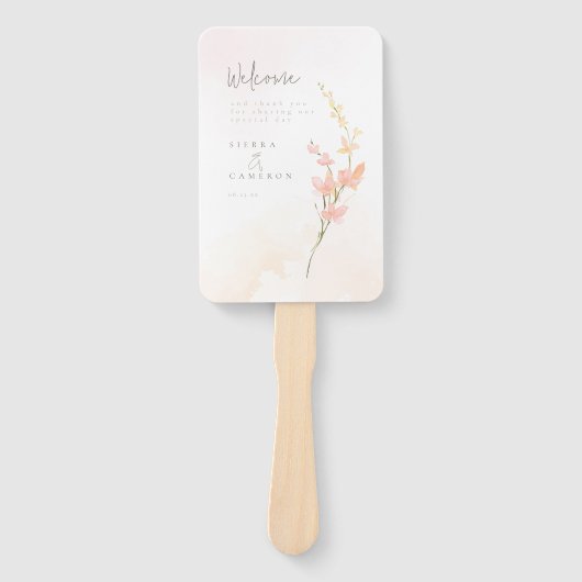 Zonnige Wildflower huwelijksprogramma Perzik ID102 Handwaaier (Voorkant)