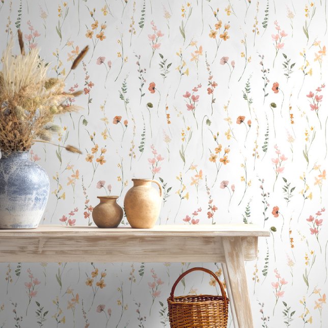 Zonnige Wildflower Patroon Peach ID1023 Behang (Creator heeft geüpload)