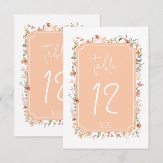 Zonnige Wildflower Trouwtafel Nummer Perzik ID1023 Kaart (Voorkant / Achterkant)