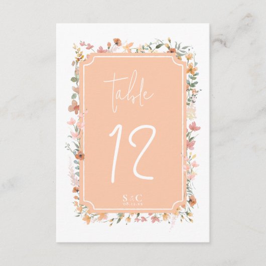 Zonnige Wildflower Trouwtafel Nummer Perzik ID1023 Kaart (Voorkant)