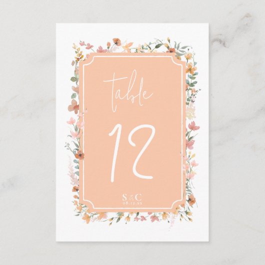 Zonnige Wildflower Trouwtafel Nummer Perzik ID1023 Kaart (Achterkant)