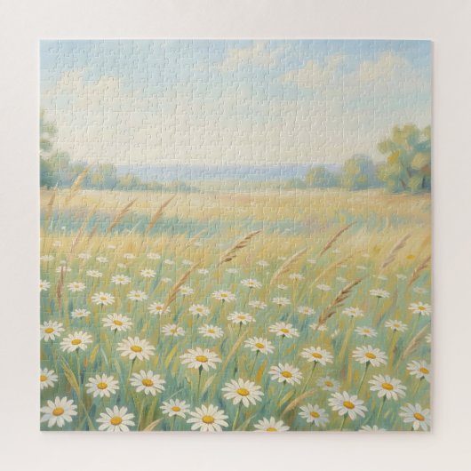 Zonnige Witte Madelief Weide Wilde Bloemen Veld Legpuzzel (Verticaal)