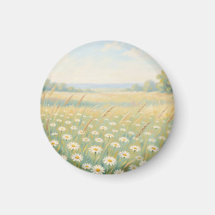 Zonnige Witte Madelief Weide Wilde Bloemen Veld Magneet
