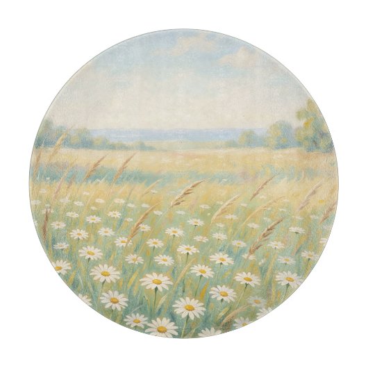 Zonnige Witte Madelief Weide Wilde Bloemen Veld Snijplank (Voorkant)