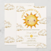 Zonnige Wolk Hier Komt de Zoon Baby Shower Kaart (Voorkant / Achterkant)