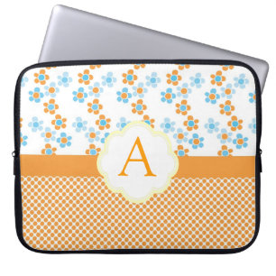 Zonnige zomer bloemen en stippen monogram, initiaa laptop sleeve