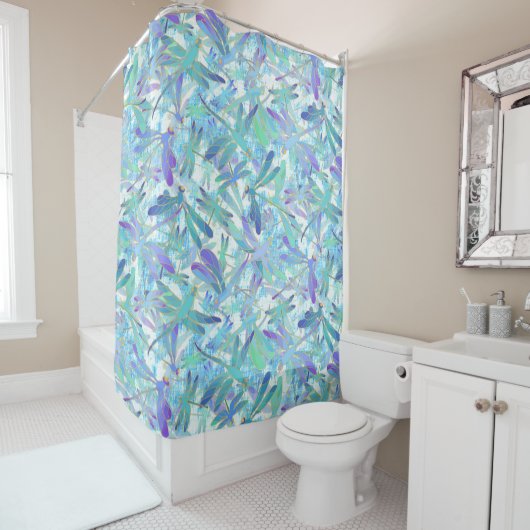 Zonnige zomerlibellen douchegordijn (In situ)