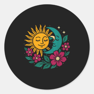 Zonnige Zomerzonnewende Maan en Zon voor Heren & K Ronde Sticker