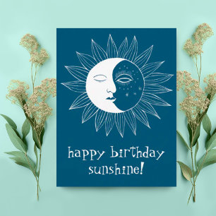 Zonnige Zon & Maan GELUKKIGE VERJAARDAG Aangepast Briefkaart