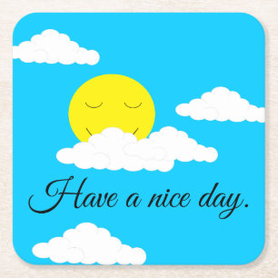 Zonnige Zon met Donzige Wolken: Kartonnen Onderzetters