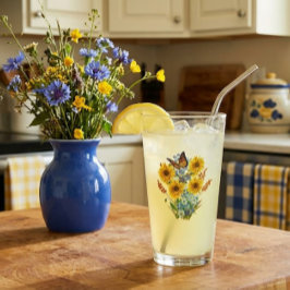 Zonnige Zonnebloem en Vlinder Boeket Pint Glas