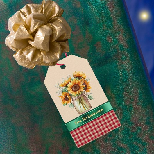 Zonnige Zonnebloem Land Rood Gingham Gepersonalise Cadeaulabel