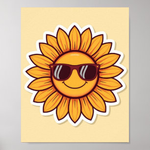 Zonnige zonnebloem met zonnebril poster