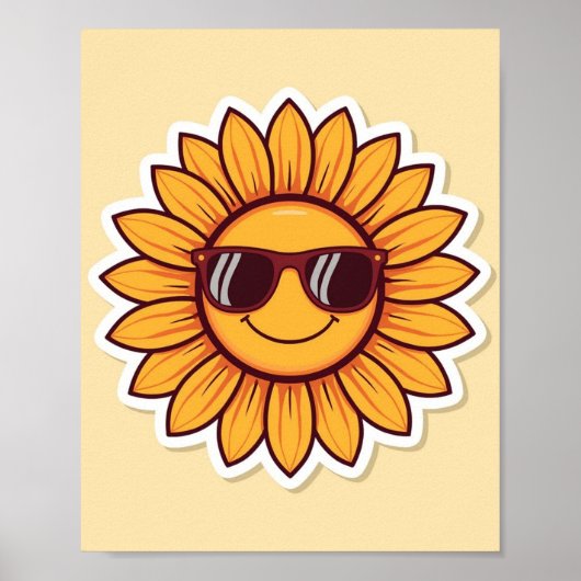 Zonnige zonnebloem met zonnebril poster (Voorkant)