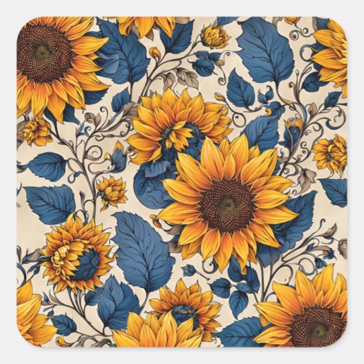 Zonnige Zonnebloem Patroon Vierkante Sticker (Voorkant)