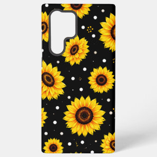 Zonnige Zonnebloem Stippenpatroon Zwart Samsung Galaxy Hoesje