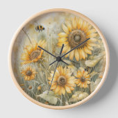 Zonnige Zonnebloem Wandklok (Voorkant)