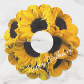 Zonnige zonnebloem wijnglaslabel (Voorkant)