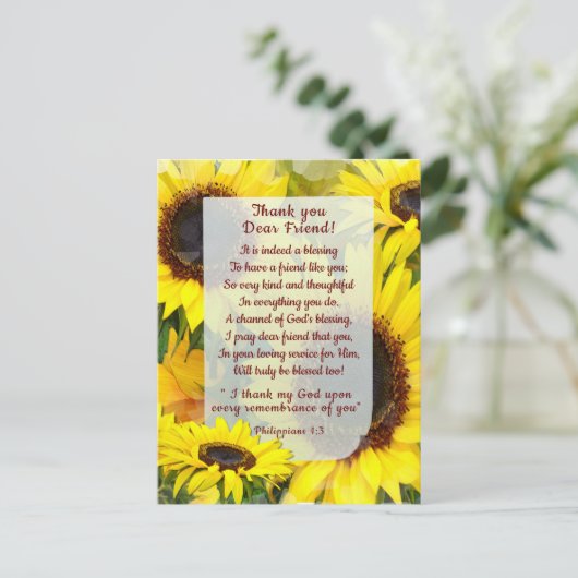 Zonnige Zonnebloemen Dank Je Christelijke Vriend Briefkaart (Staand voorkant)