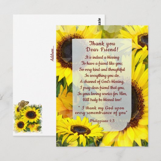 Zonnige Zonnebloemen Dank Je Christelijke Vriend Briefkaart (Voorkant / Achterkant)