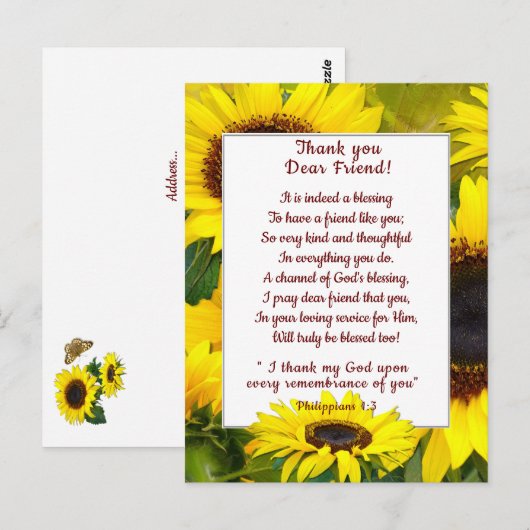 Zonnige zonnebloemen dank je wel christelijke vrie briefkaart (Voorkant / Achterkant)