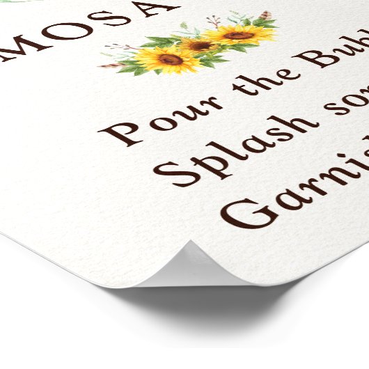 Zonnige Zonnebloemen Mimosa Bar Trouw Bruidsfeest Poster (Hoek)