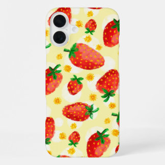 Zonovergoten aardbeien en madeliefjes iPhone 16 plus hoesje