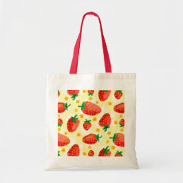Zonovergoten aardbeien en madeliefjes tote bag